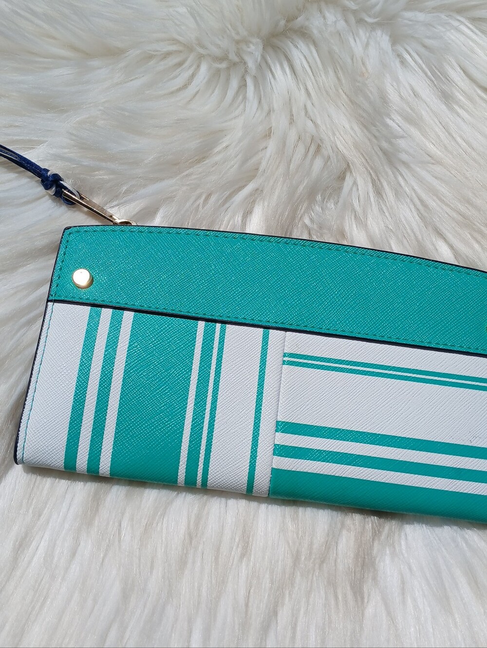 Wallet Organizer Clutch Striped Stripes White Teal Checkbook Size Card Holder